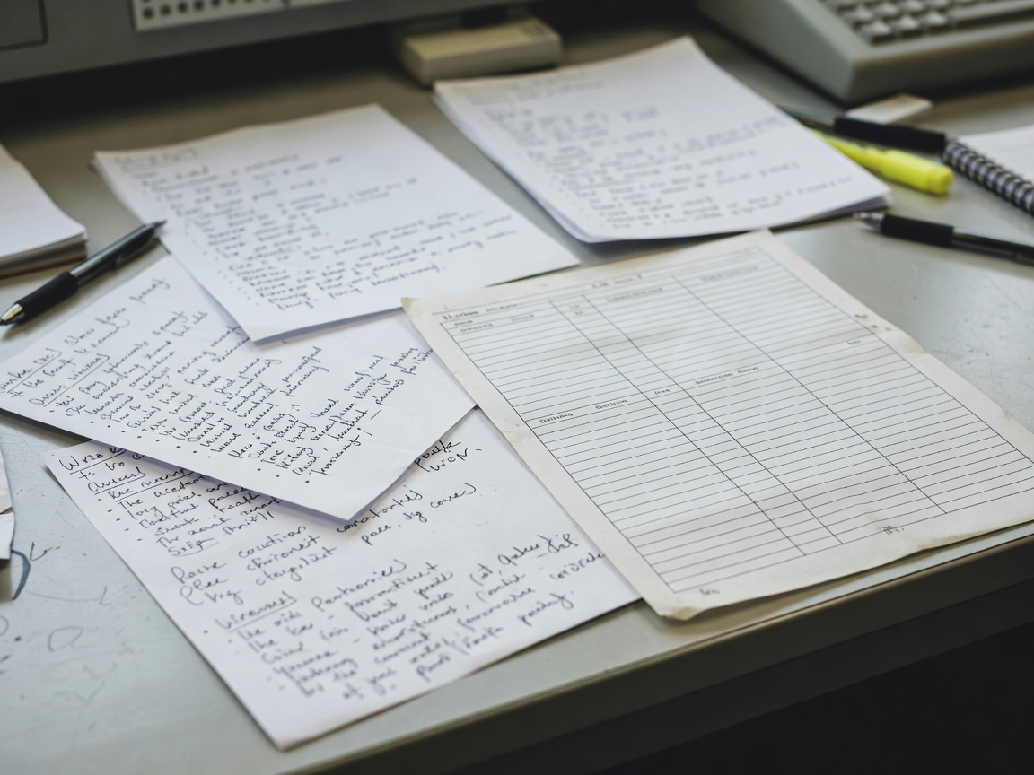 Close-up of shift notes arranged beside a workplace schedule